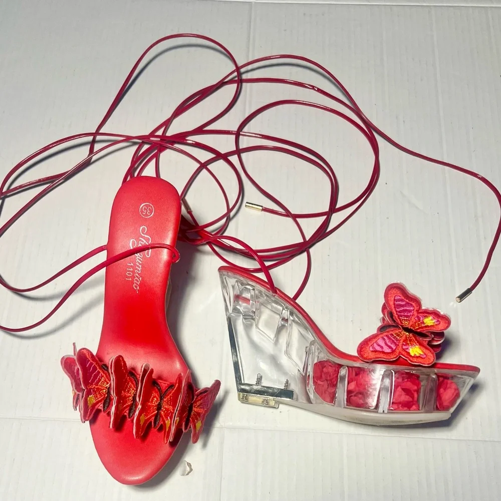Women’s Red Butterfly Wedge Strappy Sandals